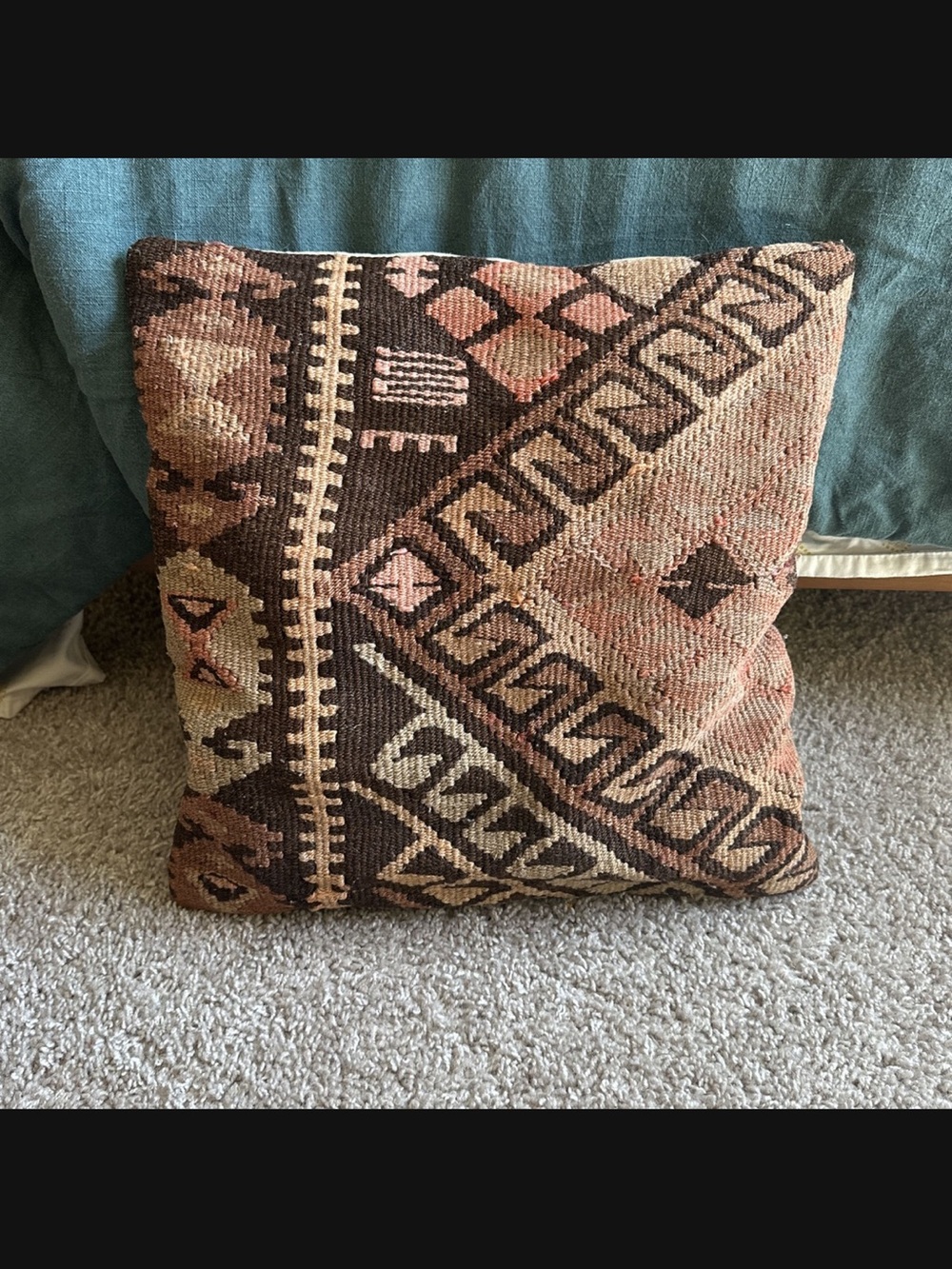 Handwoven Geometric Accent Pillow - Rust & Brown vintage kilim pillow